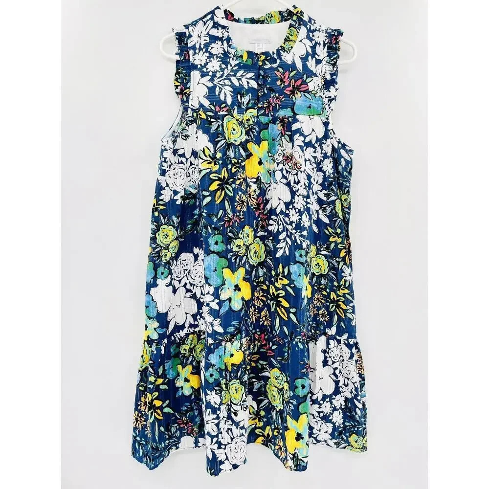 London Times Women's Ruffle Neck and Sleeveless Armhole Tiered Popover Dress L